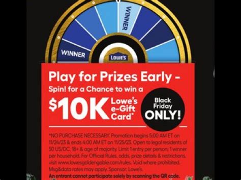 Lowe’s Black Friday Sweepstakes – 12,000 Instantly Win $10 .